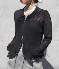 【web限定アイテム】ラメシアー付きダブルジップカーディガン