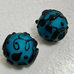 hu831/ガラスビーズ★マットランプワーク　ブルーグリーン 2個