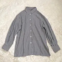 セレクトモカ　オーバーシャツ　ストライプ　サイドスリット　黒×白　M