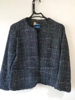 ネイビー ツイード ノーカラージャケット