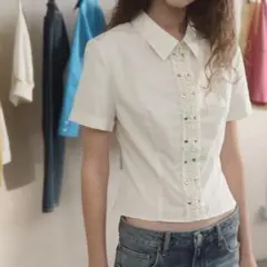 zara フリル&スタッズ ポプリンシャツ 4772/048/712