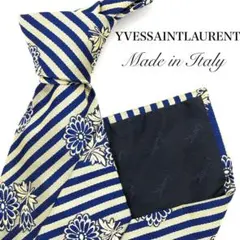 YVES SAINT LAURENT ネクタイ ネイビー 紺 花柄 ストライプ