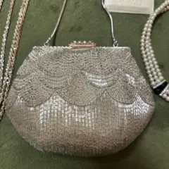 結婚式 バッグ 大きめ ベージュ ストール ラメ シルバー ネックレス 