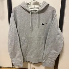 90s NIKE 刺繍プルオーバーパーカー ナイキ 短丈 グレー　白タグ