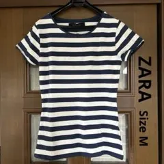 ZARA BASICS ボーダー 半袖 Tシャツ ネイビー Mのサムネイル