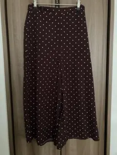 GU ジーユードット柄 ワイドパンツ クロップドパンツ L ブラウン