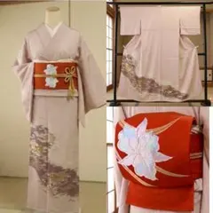 美品　正絹　色留袖　名古屋帯　一つ紋　金彩　４点フルセット　入学式　七五三　母