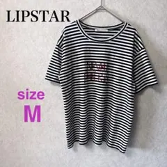 【美品】LIPSTAR ボーダー 半袖Tシャツ M ロゴ 黒白 クルーネックのサムネイル