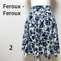 フェルゥ　スカート フレア　膝丈　花柄　Aライン　ガーリー　華やか　ホワイト　M