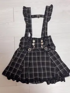 LIZLISA フリル付きサスペンダースカート 黒チェック