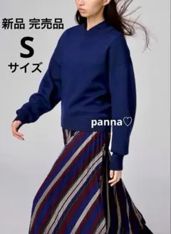 新品 完売品☆UNIQLO スムースコットンクルーネックセーター／ネイビーS ②