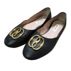 美品 BALLY バリー パンプス フラットシューズ 37 黒 バックル レザーのサムネイル