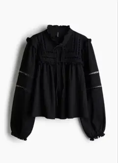 H&M DIVIDED フリルトリムオーバーサイズブラウス　ブラック　Sサイズのサムネイル
