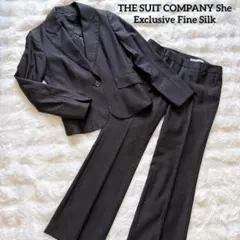 【美品】ザスーツカンパニーシー　シルク混　パンツスーツ　ブラック　黒　ドット