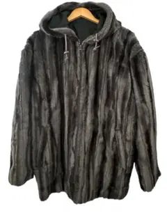 古着 フード付き ファージャケット グレー フリーサイズ
