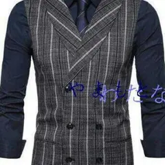 ベスト ジレ メンズ スーツベスト ビジネス ストライプ ダブルブレスト紳士5