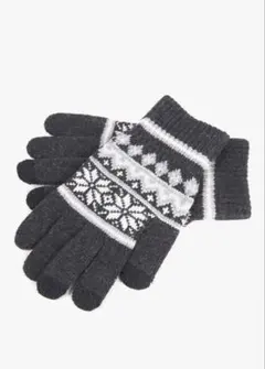 男女兼用　ふわふわあったか ニット手袋 雪柄　濃グレー　スマホ対応　防寒　新品