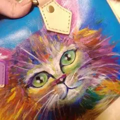 猫ペイント 本皮バッグ ショルダー紐付き