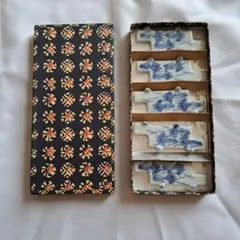 青い花柄 陶器製箸置き 5個セット