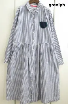 美品✨graniph グラニフ　ストライプ 長袖シャツワンピース カップ