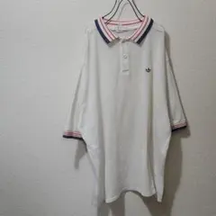 adidas ポロシャツ 白 トリコカラー メッシュ素材 80sビンテージ