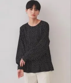 オペークドットクリップ　ドットチュニックブラウス　L ブラック