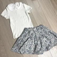 エニィファム　襟　リボン　リブtシャツ 花柄　スカパン　2点　美品
