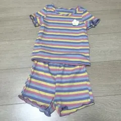 カラフルストライプ柄Tシャツ＆ショートパンツセット　お花