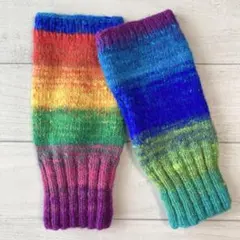 【わけあり】手編みハンドウォーマー　野呂英作"クレヨンソックヤーン"使用