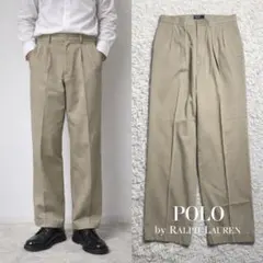 90s-00s ポロバイラルフローレン ポロチノ 2タック W32 ベージュ
