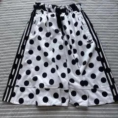 希少 adidasアディダス フレアスカートM白 ドット柄 ロゴ刺繍 リボン