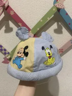 ディズニー ミッキーマウス プルート ベビー帽子 耳付き 46cm