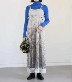 Ray BEAMS ベロア キャミワンピース グレー