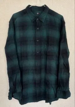 UNIQLO フランネルシャツ 長袖　ダークグリーンチェック　XL