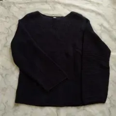 ユニクロUNIQLO ☆ネイビー リブ編みニットセーター Mサイズ