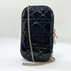 DIOR フォンポーチ ショルダーバッグ チェーン エナメル カナージュ 黒