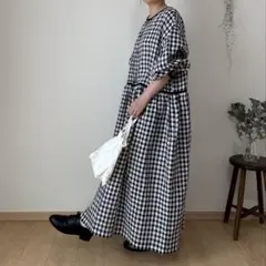 美品 ビアズリー 先染めギャザーワンピース ギンガムチェック 2023SS 0