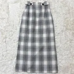 ナチュラルビューティーベーシック ロングスカート ツイード チェック 白 S