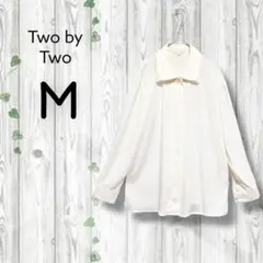 two by two　ドレープブラウス　比翼　ダブルカラー　無地　仕事　上品