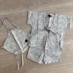 【未使用】COMME CA ISM 甚平80cm スタイ付⭐︎ベージュチェック