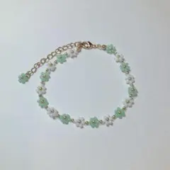 花 ビーズブレスレット グリーン系