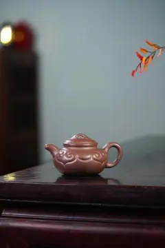 中国古美術・原鉱赤泥子冶石瓢紫砂壺・底款：景舟手製・紫砂壺・急須・茶道具・置物 中国古美術・原鉱赤泥子冶石瓢紫砂壺・底款：景舟手製・紫砂壺・急須