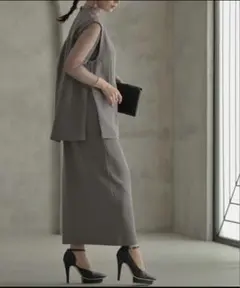 プルオーバー ジレ セットアップ ワンピース 結婚式 atlo パーティードレス