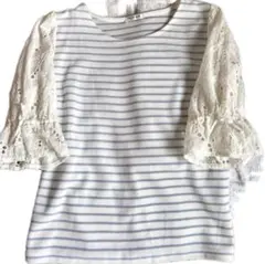 Glacier ボーダー柄トップス レース 5分袖L