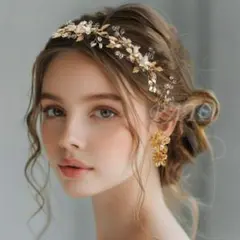 ヴィンテージフラワーリーフ ヘッドドレス＜ゴールド＞☆ 結婚式 髪飾り
