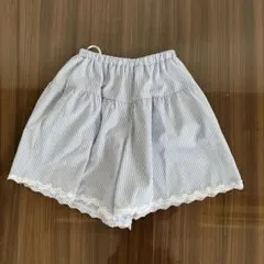 【美品】水色ストライプ柄キュロット　130cm