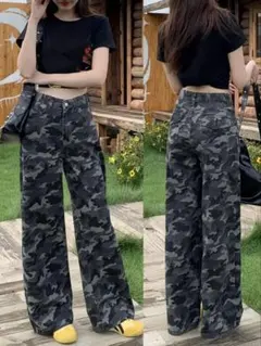 迷彩柄デニム パンツ Lサイズ　迷彩 カモフラージュ　カモフラ柄