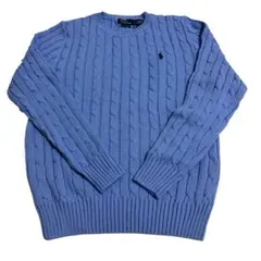新品Polo by Ralph Lauren ケーブルニットコットンブルーM