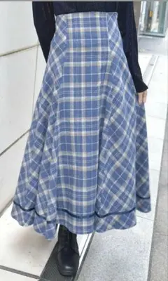 axesfemme 新品タグ付き　起毛チェック編上スカート　ブルー　Fサイズ