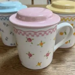12/31迄の出品 花柄模様 蓋付きマグカップ 3個セット
